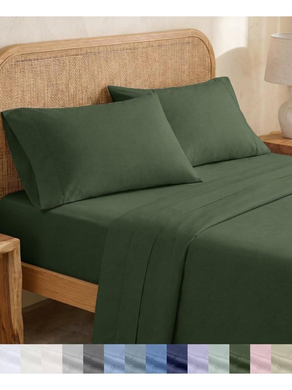 Organic Cotton Twin Sheet Set, 3 Pieces, Soft Olive Green Bedding Essentials